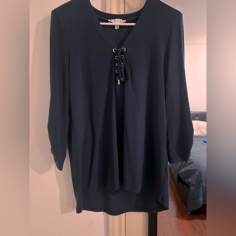 Blue tie-string blouse